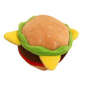 9 plush dog chew toys in the shapes of food