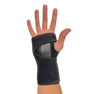 Right hand wearing a carpal tunnel support brace (Side view)