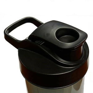 3 black protein shaker bottles that say stayfit on the front with 3 propeller shaped mixers on the side