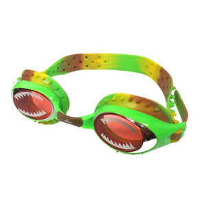 Green goggles with outlines of teeth on the lenses