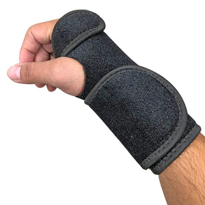 Right hand wearing a carpal tunnel support brace (Side view)