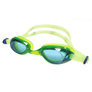 Swimming goggles with a green strap and a green frame