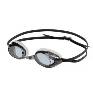 Black swimming goggles with a thin strap