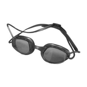 Black swimming goggles with a thin strap