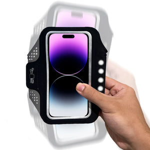 Black armband phone case with four led lights on the side