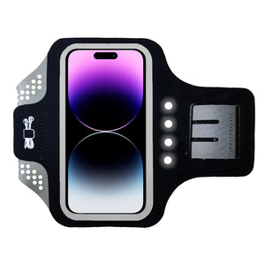 Black armband phone case with four led lights on the side