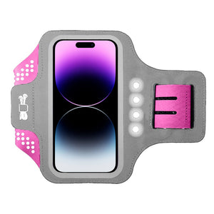Black armband phone case with four led lights on the side