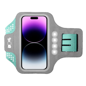 Black armband phone case with four led lights on the side